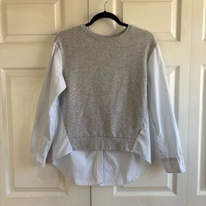 Who What Wear XS Twofer Woven Sweatshirt Shirt Grey White Academia Career Office